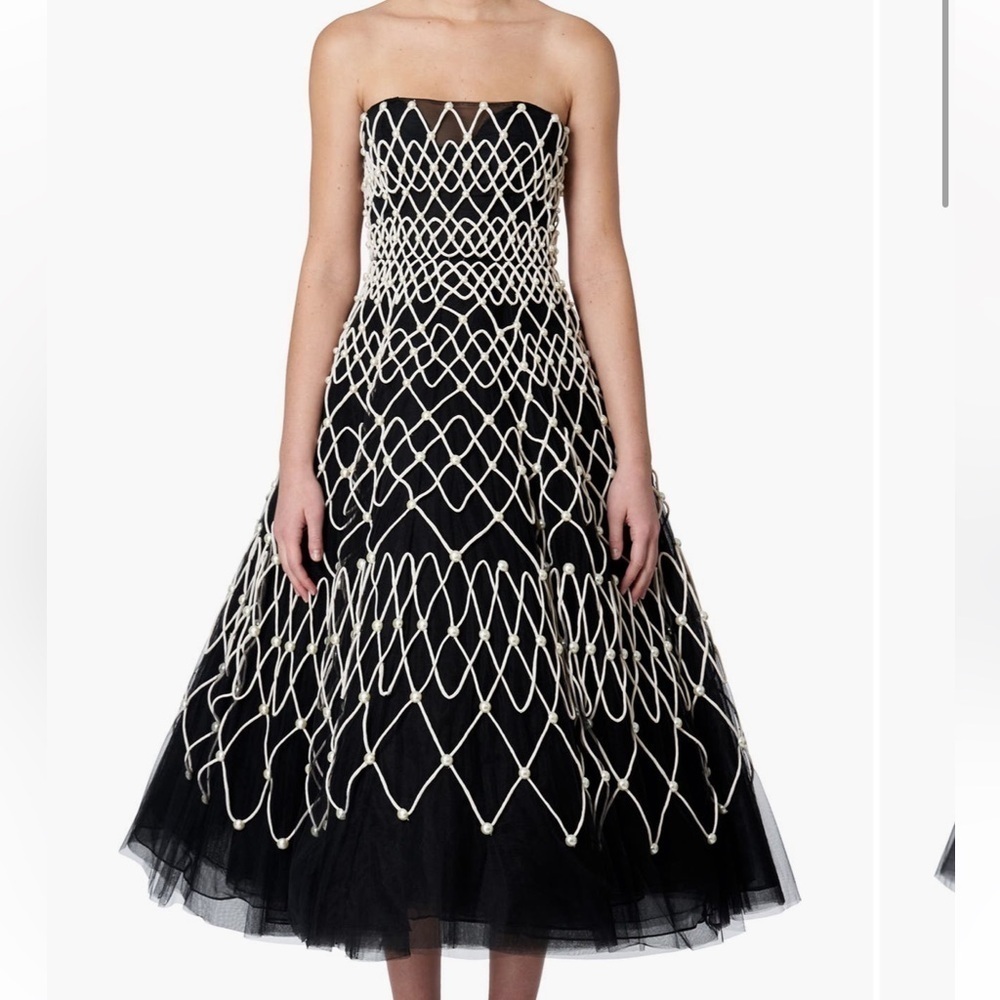 New Carolina Herrera Chalet Beaded & Embroidered Tulle Strapless Cocktail Dress